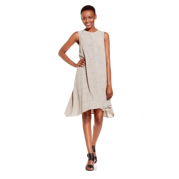 Eileen Fisher Sleeveless Midi Dress Broken Chevron Print Medium Gray/Beige Black - Picture 11 of 11